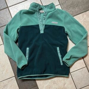 Columbia Two-Tone Green Snap Pullover Fleece Sweater